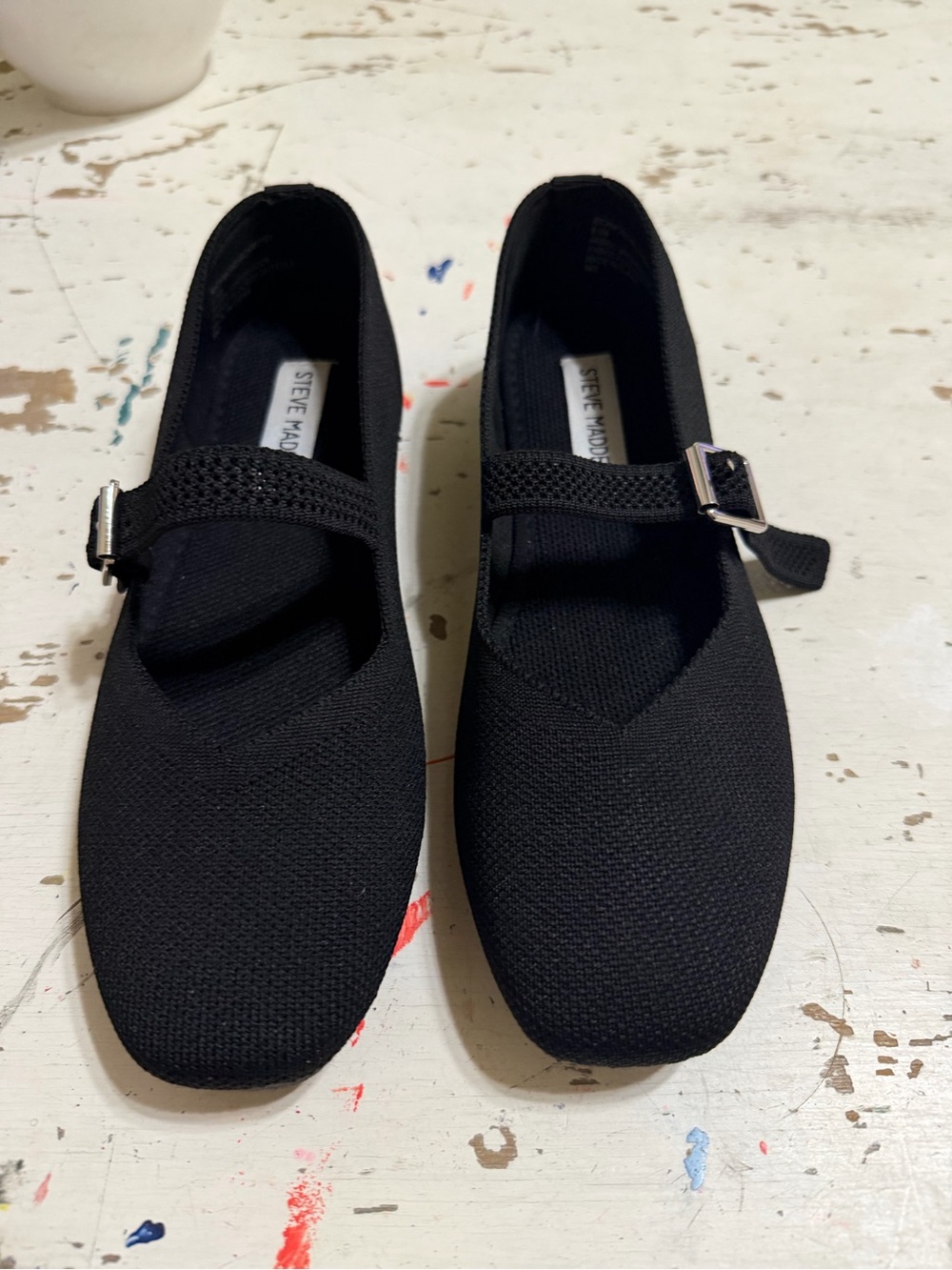 Steve Madden Black Knit Mary Jane Flats with Buckle 6.5 new